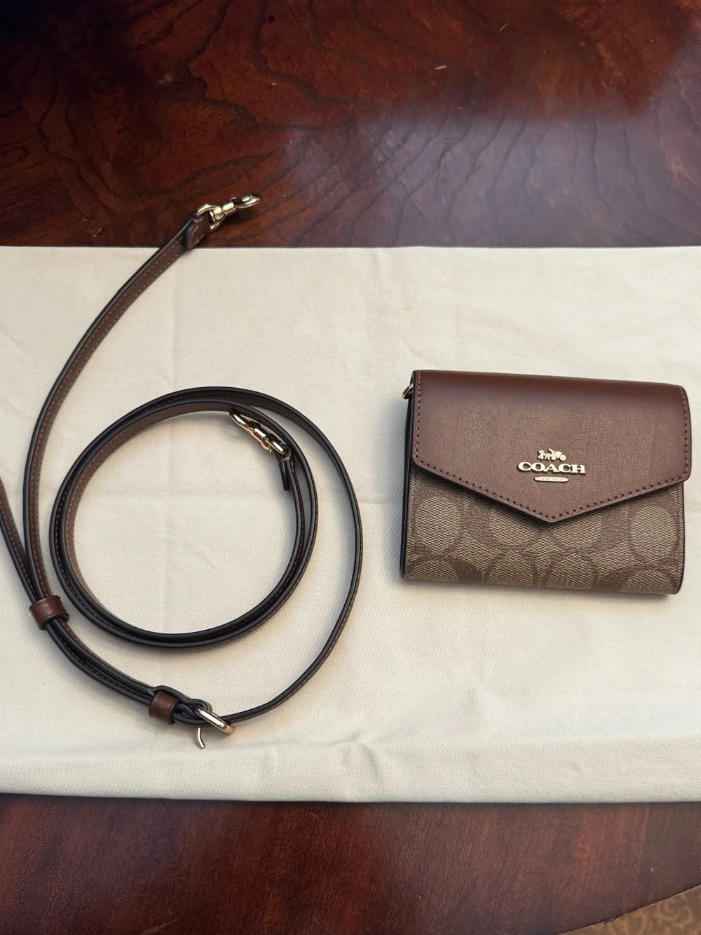 Coach Brown Signature Mini Wallet Crossbody